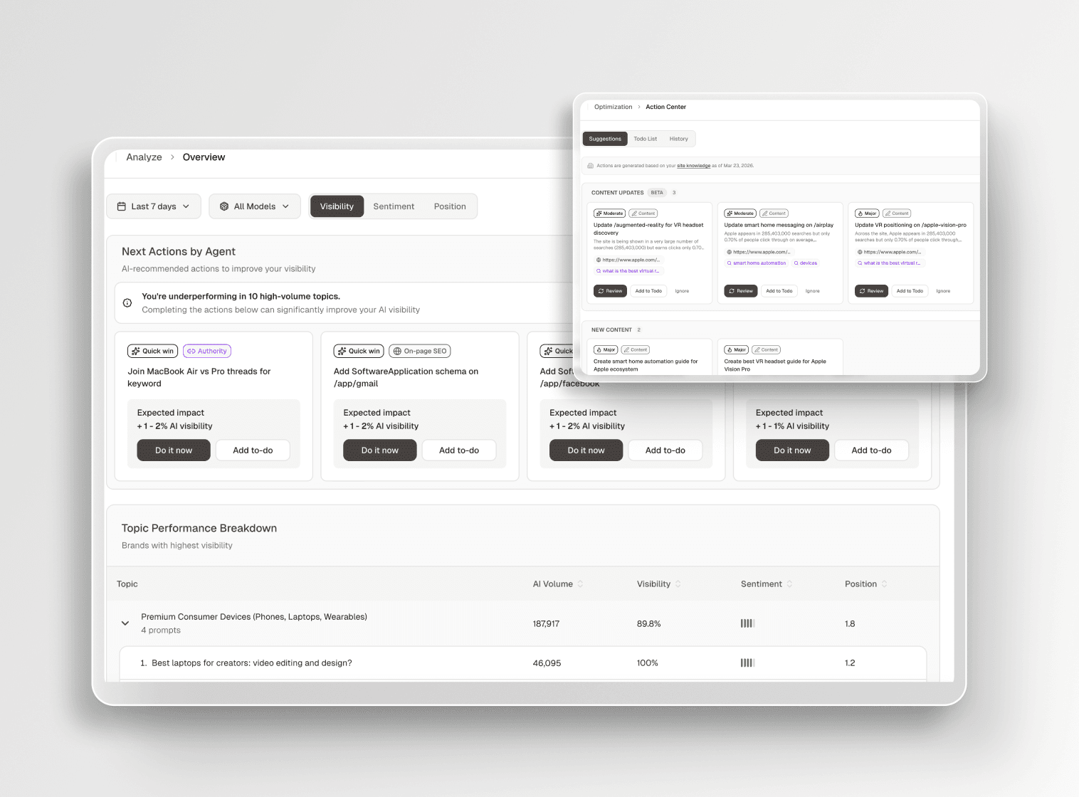 AI Agent for SEO and GEO execution dashboard