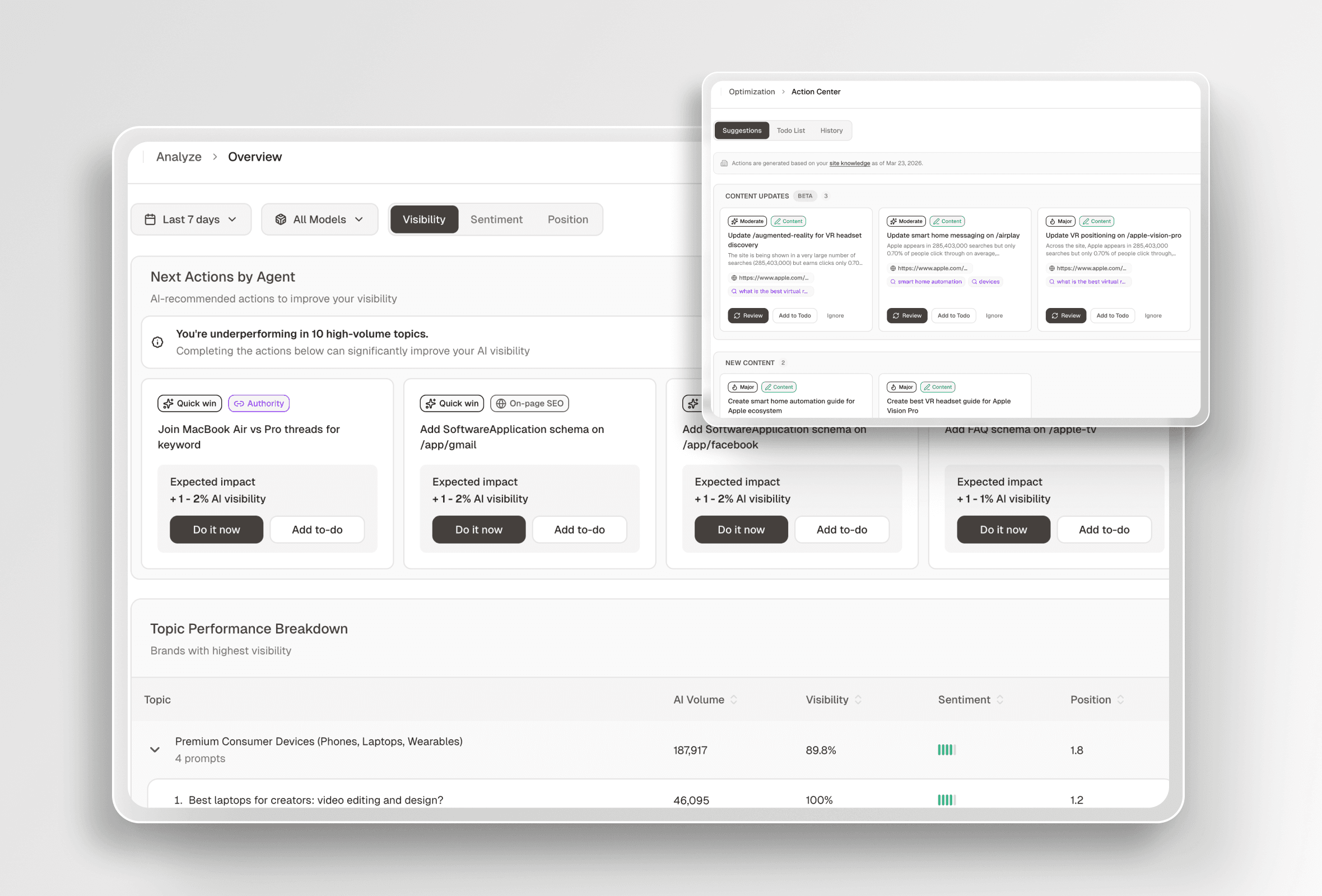 AI Agent for SEO and GEO execution dashboard